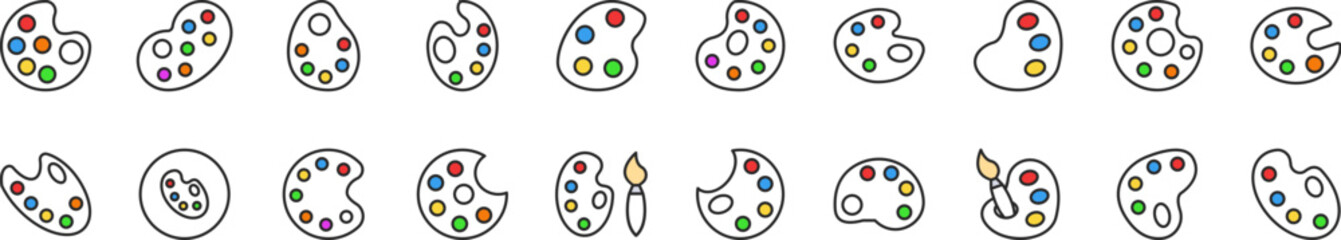 Set of Filled Color Icons of Watercolor. Minimalistic Linear Pictogram for Web and Graphic Design, Apps, Banners, Social Network and Cards