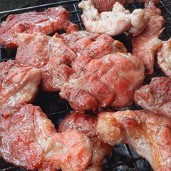 Pork grilled on a charcoal grill