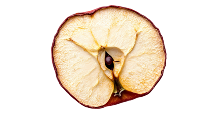 A halved apple showing the core and seeds in a close up view isolated on white background