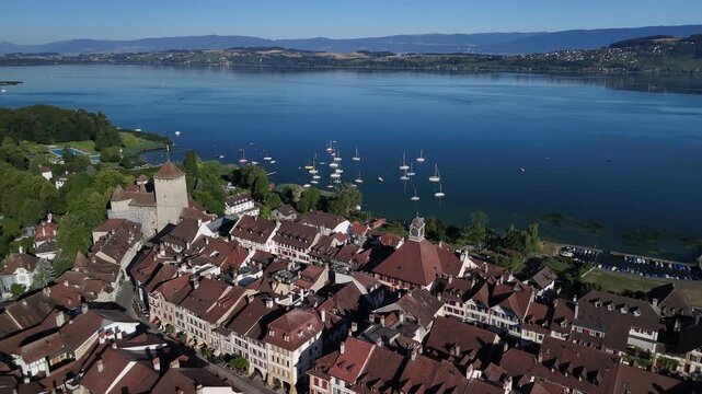 Lake Murten Switzerland Morat medieval town Europe ancient settlement fortification walls