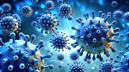 Detailed 3D Render of Coronavirus Virions: Microscopic View of Virus Cells for Medical, Scientific, and Educational Visualizations