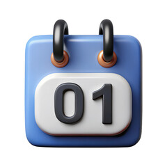 3d rendered calendar icon day 01 isolated on transparent background