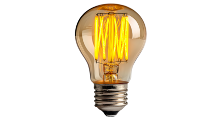Glowing yellow light bulb on white