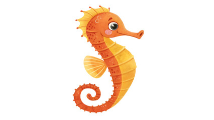 Fototapeta premium A whimsical orange seahorse swimming joyfully in the deep set against a black