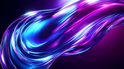 Chrome fluid dynamics visual Vibrant abstract design featuring flowing waves of blue and purple light. Futuristic fluid wave 3D render