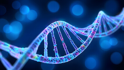 Fototapeta premium Abstract blue and black DNA helix rollercoaster, a marvel of biotechnology and molecular science