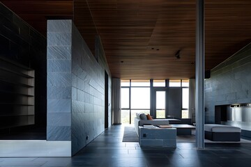 Modern Living Room Minimalist Slate Industrial Italian Style Sunny Weather Vibrant Accents Crisp Details Radiant Lighting Elegant Design Luxurious Ambiance (AI-Generated)