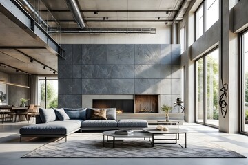 Modern Living Room Minimalist Slate Industrial Italian Style Sunny Weather Vibrant Accents Crisp Details Radiant Lighting Elegant Design Luxurious Ambiance (AI-Generated)