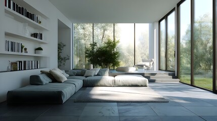 Modern Living Room Minimalist Slate Industrial Italian Style Sunny Weather Vibrant Accents Crisp Details Radiant Lighting Elegant Design Luxurious Ambiance (AI-Generated)
