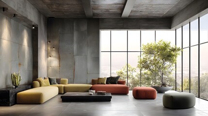 Modern Living Room Minimalist Slate Industrial Italian Style Sunny Weather Vibrant Accents Crisp Details Radiant Lighting Elegant Design Luxurious Ambiance (AI-Generated)