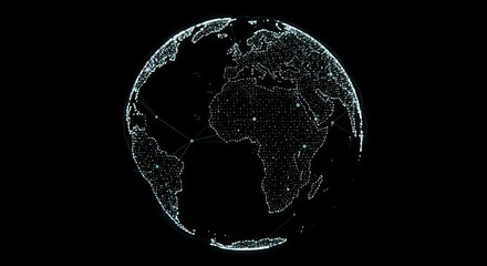 Digital Globe Depicting Global Network Connections Against Black Background