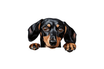 Cute dachshund dog peeking isolated on transparent background