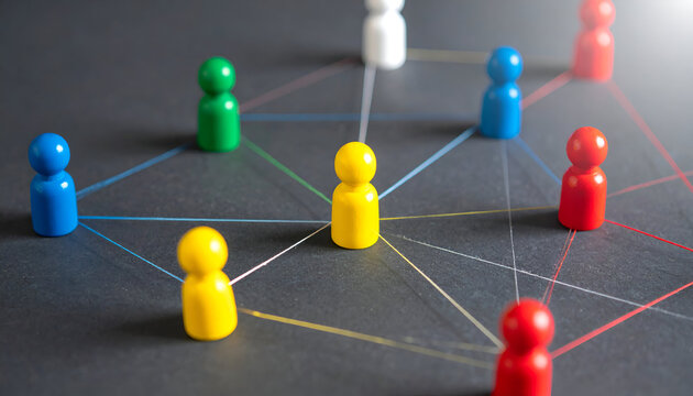 Visualize strong social connections and networking with vibrant wooden figures representing community