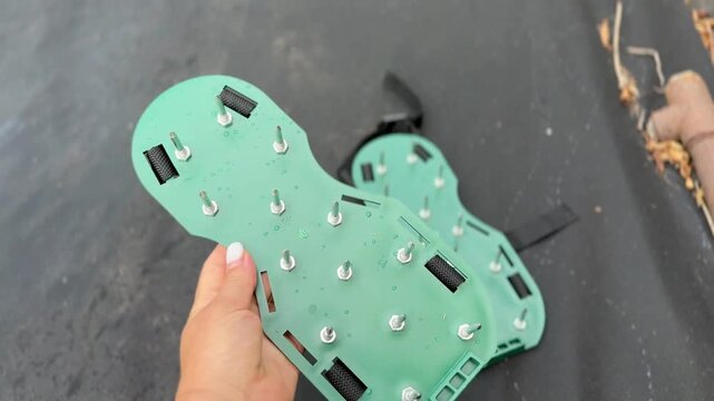 Spiked sandals for lawn aeration and yard work