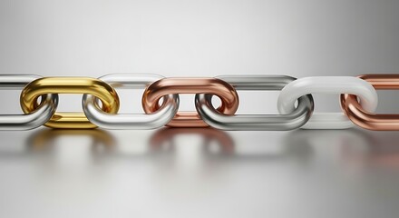 Obraz premium Interconnected links of gold copper and silver metal