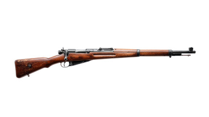 Old wooden rifle with metal isolated, transparent background