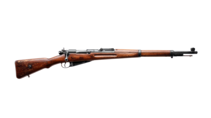 Old wooden rifle with metal isolated, transparent background