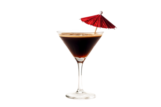 Espresso martini cocktail with umbrella isolated on transparent background - Powered by Adobe