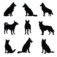 cattle dog silhouette set, Black & White silhouette set