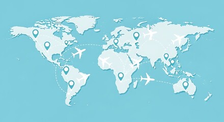 Naklejka premium World map travel routes airplanes destinations