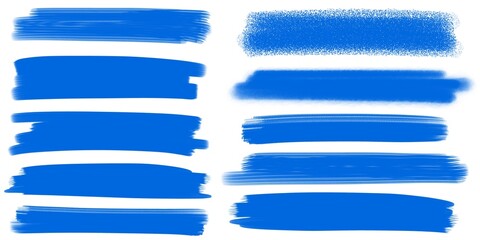 Set of blue brush strokes. Hand-drawn, random, outline brush strokes.