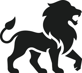 Black silhouette design of a roaring lion representing strength and power vector illustration