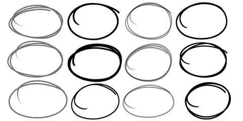 Black circle draw. Highlight hand drawn circle isolated on white background. 