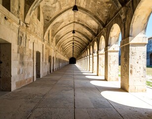 Fototapeta premium Sunlit arched walkway, leading to distant point