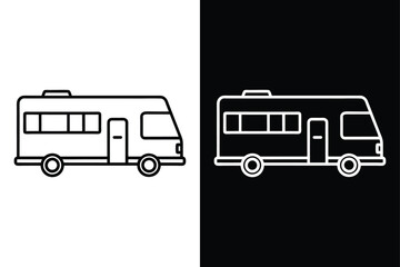 Recreational Vehicle Icon. One Line Style RV Vector for Outdoor Adventure