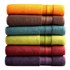 Stack of colorful towels isolated on  white and transparent background