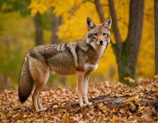 Fototapeta premium A coyote in nature during the fall. A natural forest background. wolf in the forest.