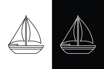 Minimalist Sailboat Drawing. Simple Line Art on White Black Background