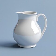 Elegant white ceramic pitcher with a handle on a soft blue background