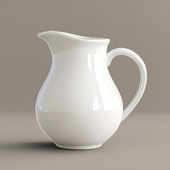 Classic white ceramic pitcher with a handle on a neutral background