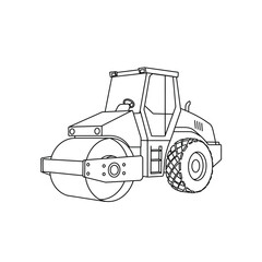 Naklejka premium A heavy-duty road roller, a construction vehicle essential for compacting asphalt and soil, depicted in a clean line art style.