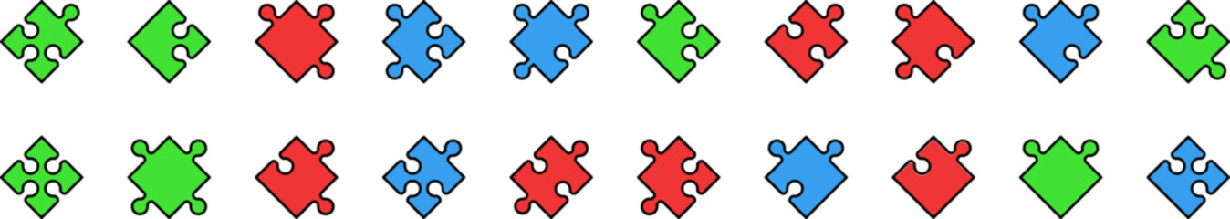 Fototapeta premium Collection of Filled Color Icons of Puzzle. Minimalistic Linear Pictogram for Web and Graphic Design, Apps, Banners, Social Network and Cards