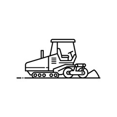 Naklejka premium A minimalist line art illustration depicts a modern road paver, an essential piece of heavy machinery for construction and road building projects.