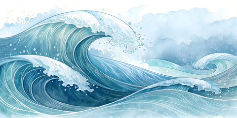 Brushed translucent waves of soft blue flow over white background in abstract fluid composition style

