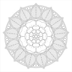 Fototapeta premium A detailed mandala design featuring floral patterns, circular shapes, and intricate line work. Ideal for coloring books or art therapy.