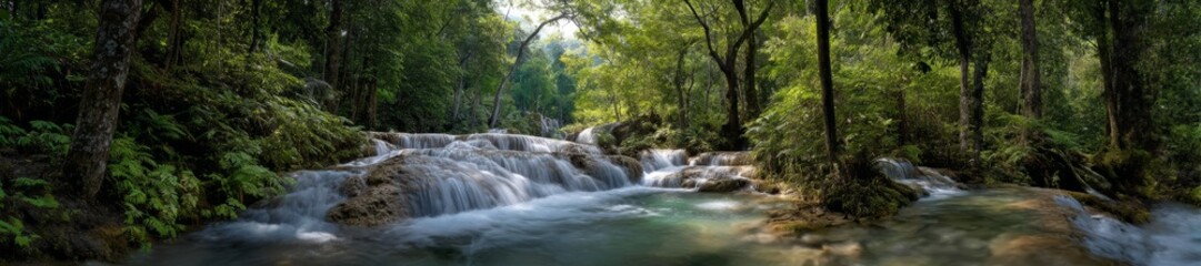 Obraz premium Rafting adventure in lush forest hdr panoramic view 360 degree nature escape