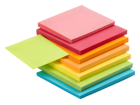 Colorful stack of square sticky notes on black background