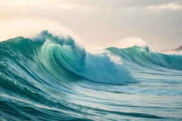 Cascading layers of white foam over deep blue create abstract wave textures with a soft visual flow