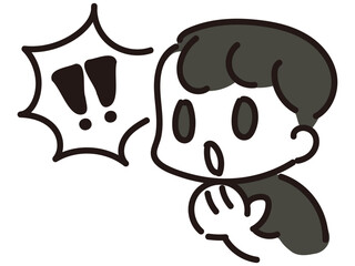 驚いた男の子のキャラクターとビックリエフェクトのイラスト
