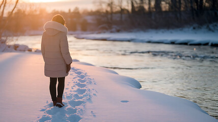 Woman walking in snow