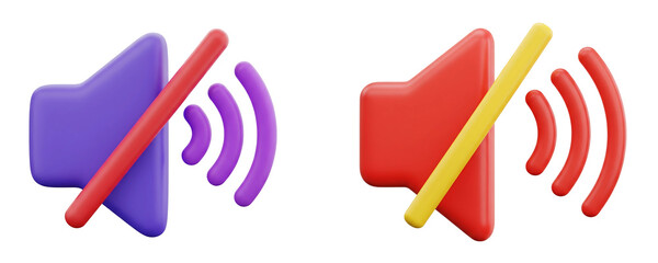 3d mute icon with sound waves isolated on transparent background