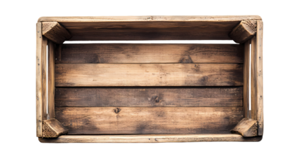 An empty rustic wooden crate isolated on transparent background