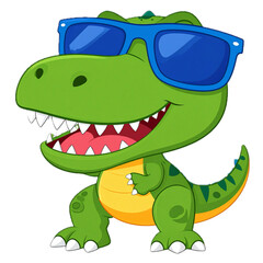 Naklejka premium Cool T Rex Dinosaur Wearing Sunglasses Fun Cartoon Illustration transparent image. 