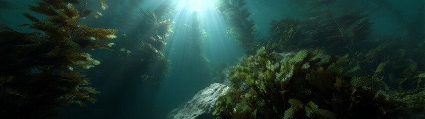 Fototapeta premium Dramatic underwater adventure ocean depths hdr panoramic view 360 degrees tranquil environment