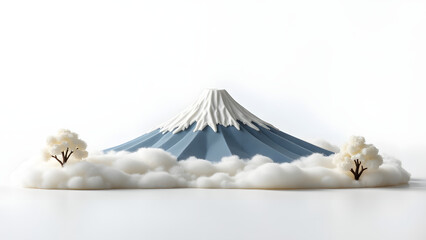 Mount Fuji Sculpture With Clouds And Trees