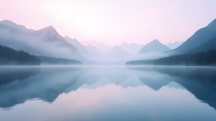Glacier Lake Misty Landscape Early Morning